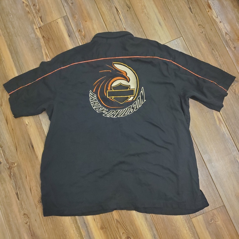 Vintage Y2K Harley-Davidson Mens Black Garage Shirt Eagle Logo Embroidered 2XL